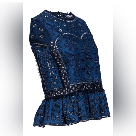 Sea New York Eyelet Fringe Sleeveless Denim Peplum Top Size 2 EUC - Picture 4 of 7